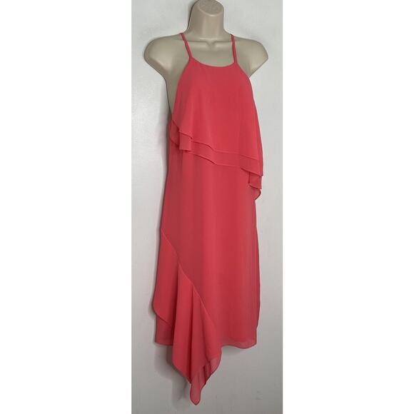 Nanette Lepore Dress Size 10 Asymmetrical Layered Ruffle Pink Flamingo Dream NWT - Picture 2 of 7